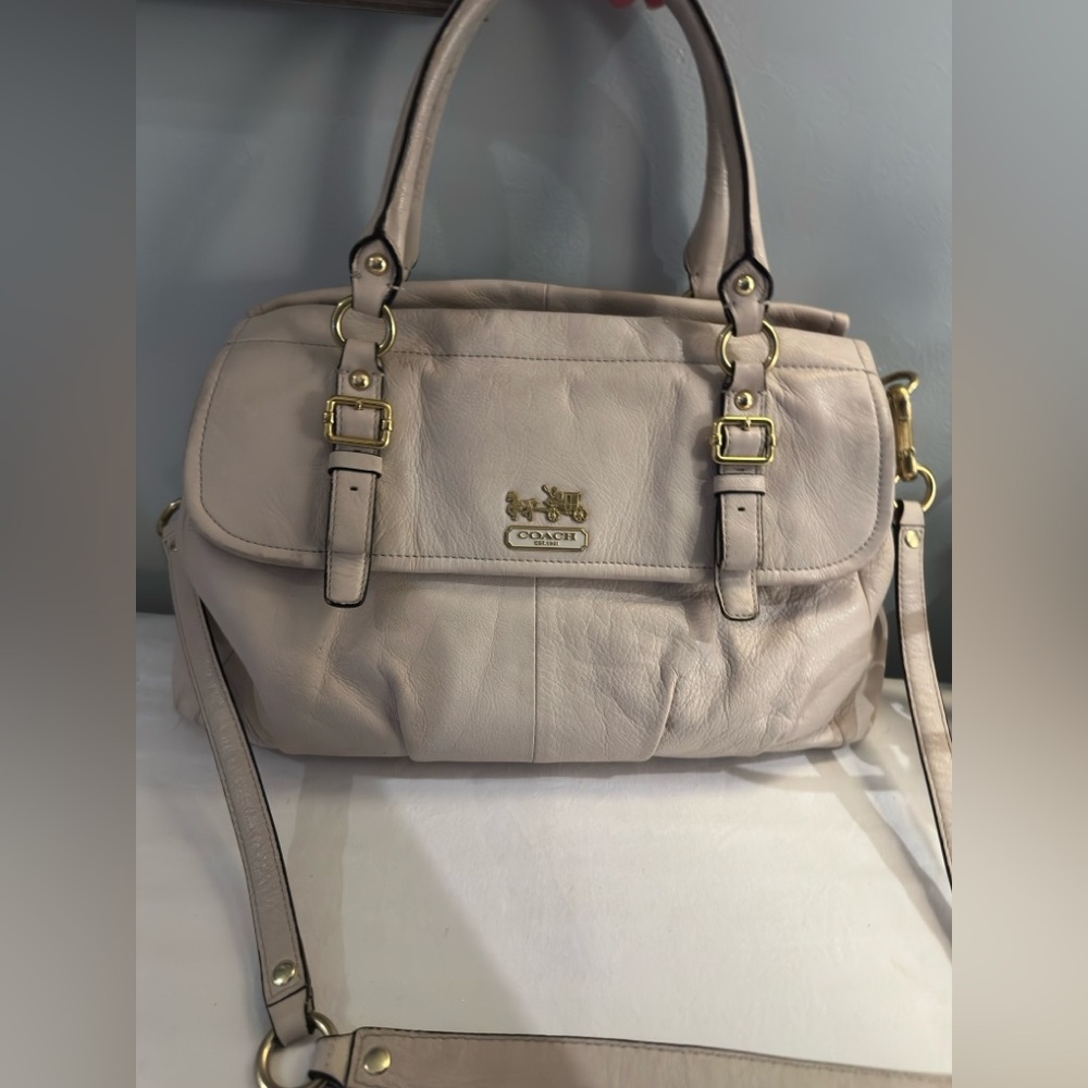 Coach Light Cream Madison Leather Flap Carryall